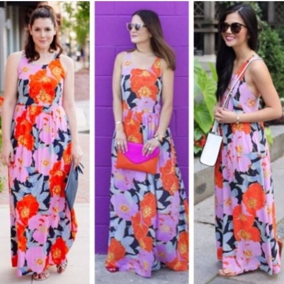 Ann Taylor Loft Full Bloom Halter Strappy Maxi Dress Blogger's Favorite Size 6 - Picture 6 of 13